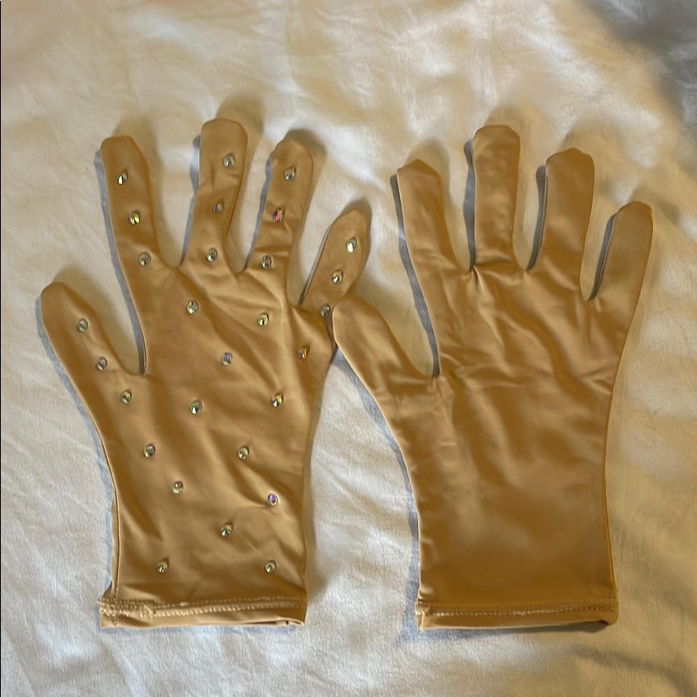 Stoned Embellished Tan Gloves for dance/figure skating or costume